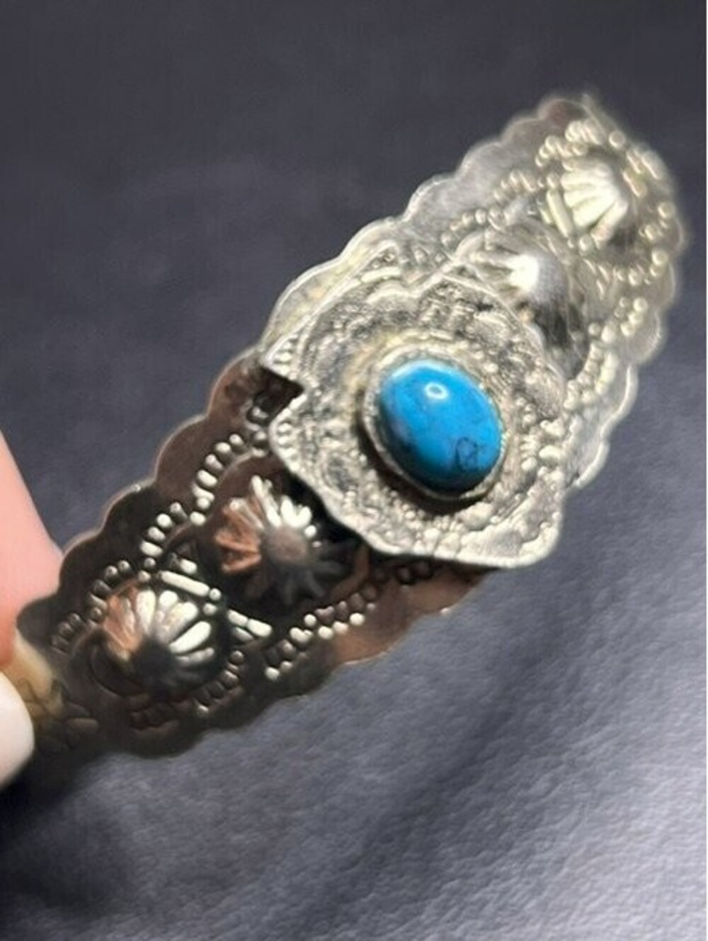 B6543 Southwestern faux Turquoise Cuff Bracelet Sterling Silver Tone 7"